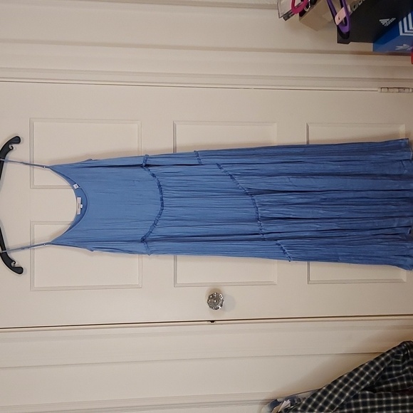 Vince Tiered Asymmetric Midi Satin Dress In Blue - Picture 4 of 12